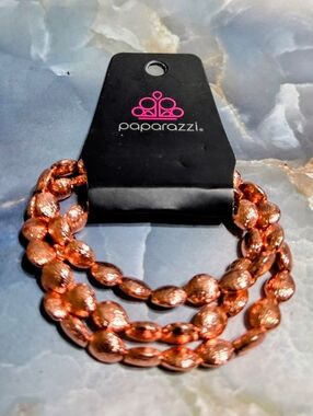 paparazzi Copper-Tone Textured Bead Stretch Bracelet Trio